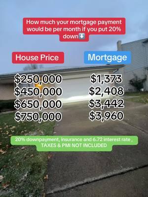 These numbers and figures are approximate and represent the mortgage payment excluding taxes and PMI. Contact me for more information.📲 #realestatetips #realestatemarketing #realestatehacks #mortgagetips #pmi #taxes #homebuyerstips #homebuyersguide #downpayment #realtorlife #michiganrealtor #mortgagehelp #realestatetipsandadvice 