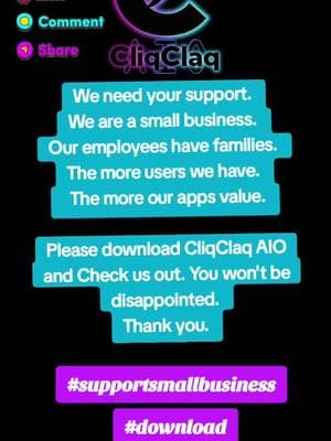 PLEASE DOWNLOAD CLIQCLAQ AIO  & SUPPORT OUR SMASH BUSINESS.. LIKE,  SHARE AND COMMENT TO HELP SPREAD THE WORD.. #smallbusinessowner #supportsmallbusinesses #weneedyou #downloadnow #cliqclaq #cliqclaqaio #cliqclaqaioapp #