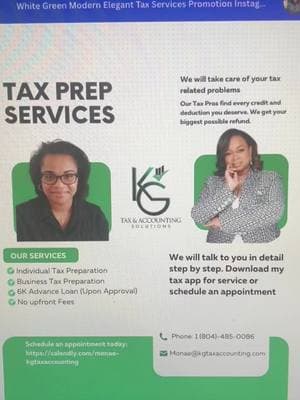 🎉 Big News at K.G. Tax Accounting Solution, LLC! 🎉 Say hello to the newest member of our team—@AuntyMonaeTrades! 👋 She’s here to help YOU with all your bookkeeping and tax preparation needs. Whether you’re a small business owner or an individual looking to get your taxes right, @AuntyMonaeTrades has got you covered! 📊 What she brings to the table: ✅ Expert Bookkeeping ✅ Professional Tax Preparation ✅ Real solutions for your business & personal finances! Ready to level up your financial game? Drop a 🔥 in the comments or reach out today! #NewTeamMember #Bookkeeping #TaxPreparation #TaxSeason #SmallBusiness #Entrepreneur #Accounting #FinanceTips @The Financials Lady 