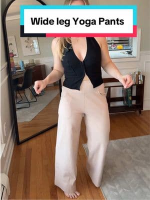 I am so comfortable in these wide leg yoga pants! #wideleg #yogapants #comfortablepants #loosepants #stretchypants #loungewear 