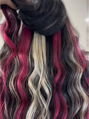 PINK CALICO!!! #calicohair #pinkhair #hairextensions #tapeinextensions #hairtok #salontok #hairsalon #tapeinhair #hairextensions #calico #calicohair #hairtok #hairstylistoftiktok #hairsalonowner #hairsalon #salonowner #shadeseq #redken #redkenshadeseq #k18 #amika #teasylight 