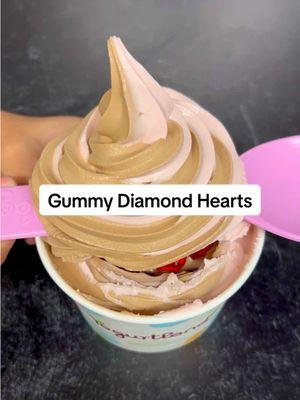 Love is in the air❤️...and in your cup with our limited-time Gummy Diamond Hearts!💎💕 #yogurtland #frozenyogurt #froyo #gummies 