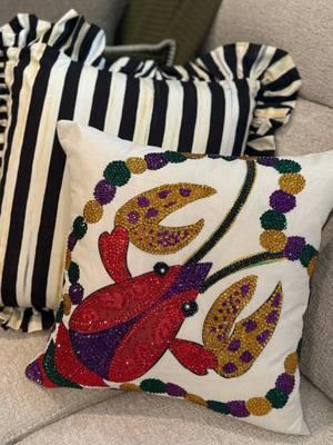 Just when I thought I had all of my pillows together, you waltzed right through the door and wrapped my heart around your little finger. 😍🦞💜💛💚❤️ Y’all outdid yourselves on these pillows!  I can’t wait for all of your other holidays.  Make sure to checkout @adesignabovedecor on I.G.  for all of your holiday pillow needs and more. Also keep an eye on their page for their new Etsy shop coming soon. (ADADecorBoutique) #Custom #CustomPillows #MardiGras #Valentine #Crawfish #MardiGrasBeads #ThrowPillows #LivingroomDecor #HomeDecor