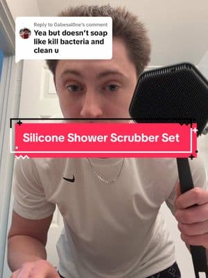 Replying to @Gabesal0ne every other scrubber has bacteria, but silicone ones dont!! #tiktokmarketplace #TikTokShop #tiktokmademebuyit #bodyscrub #backscrubber #bathroomessentials #shower #siliconebrush 