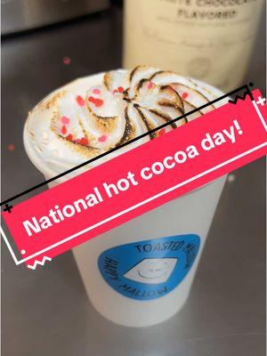 It’s national hot chocolate day! Also, it’s cold enough to enjoy it. For the month of February we have our Red Velvet hot cocoa made with @Ghiradelli Chocolate white chocolate, red syrup and top it with our marshmallow fluff. If you actually read to the end of this and come on 1/31 use code word “amor” and get a free hot chocolate. #payitforward #Love #local #toastedmallow #gilbertaz #SmallBusiness #marshmallow #fyp #hotchocolate 