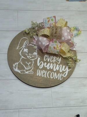 I made this sweet spring sign on tiktok live last week. Those little bunny ears are my favorite! This design is available in my Etsy shop for sign makers interested. if you'd like to purchase this sign, it's on my website now! Check out my website link in my bio!  Follow me for more DIY projects and home decor ideas!  #signmakersoftiktok #signmaker #diyhomedecor #welcomesign #diydoorsign #frontdoordecor #springdecorating #springcrafts #springdoorhanger #bunnydoorhanger #bowmaker #bowtutorial #vinylstencil  #signmakingtutorial #starmaskstencilvinyl #folkartpaint #eastercrafts  #easyhomedecordiy #everybunnywelcome #easterdoorhanger 