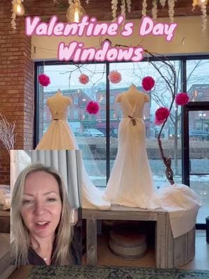 Keeping it cheerful with some pops of pink for Valentine’s Day at the bridal shop. #smallbusinessowner #beaconny #bridalshop #retailwindowdisplay @Lambs Hill 