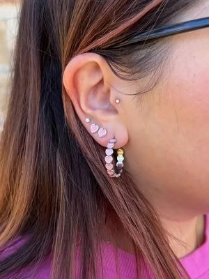 Create a sweet earring stack with heart designs, pops of color and sparkling gemstones. 💖 #JamesAvery #EarringStacks #ValentinesDayEarrings