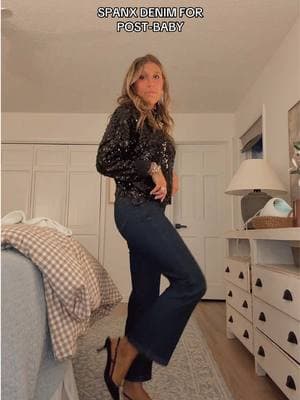 Spanx denim are the pants I feel most confident in postpartum. #firsttimemom #newmom #momstyle #postpartumbody #spanx 