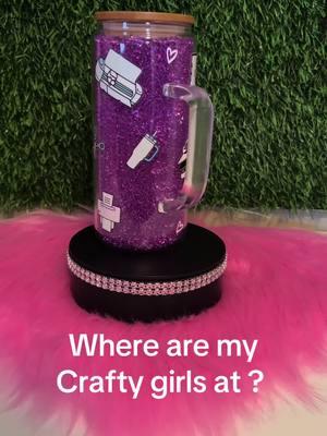 Crafty girls ✏️✂️ 15oz tumbler with handle and purple crystals.  #tumblers #crystalsoftiktok #purplecrystals #tumblerwithhandle #craftygirl #crafty #crafting #tumblersoftiktok 