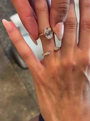 Buy a pretty set like this and get any clearance ring FOR FREE ✨ Shown here is our 4.7 Carat Milly Ring and the 2 Carat Open Etta Band #everlyrings #engagementring #travelring #fyp #ringstack #engaged 