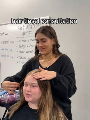 Hair tinsel consultation // YouTube - Lucy_seitz #fairyhair #hairconsultation #beautyschool #salon #hairstyle #hairconsultation #cosmetologyschool #hairstylist #hairtinsel #lucyseitz #cosmetologist (AW)