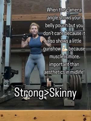 Muscle > frailty. My body is changing.I weigh the same as I have for the last 5-7 years last I checked. But, I don’t really look at the number on the scale anymore. I do pay attention to how my clothes fit. I do pay attention to how much energy I have, how I can contribute to moving furniture around my house, carrying three loads of laundry up two flights of stairs, being able to hold my granddaughter for long periods of time…. Those are the things I pay attention to now.    I’m working on getting stronger. Other than upper body work, squats like this is all new to me.    Long cardio workouts are out.  I walk at a swift pace for 20 minutes (many times with a weighted vest and incline)  Then 20 minutes of weights. This is what works for me right now. I use workouts from different trainers from the health and wellness space. If you can’t find a workout then begin with @physicalkitchness or follow @coachtaragarrison or @movedailyfitness .    BTW, you’re not making weird faces are you even really working 🫣😂    Sweating from a workout takes on a whole new meaning when your in menopause… iykyk    #menopause #strongoverskinny #muscles #overfiftyandfabulous #overfiftyandfit #hormones #beautybeyondage