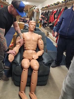 Awkward moments at the house! #firehouse #shenanigans #dummytraining #randy #dummy #crashtestdummy #firefighter #smalltown #fyp #weird @Bif 