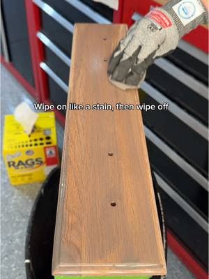 The most BEAUTIFUL stain color! 😍 Did you know you can make your own waterbased wood stain by watering down paint! Paint: Fusion Wood Wick I don’t have specific measurements but you will want more water to paint when mixing to make sure it’s thin enough. You can also layer on 2 coats of the tan paint wash to give a darker look! #stain #woodstain #furnitureflip #furnituremakeover #painting #tanwashedfurniture #paint #woodfurniture 