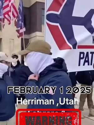 February 01 2025 Earlier this afternoon in Utah a state I have lived most of my life, this happened…Far Right protesters marched on to Herriman City Hall property chanting “Reclaim America” if they’re so proud of themselves why🤔do the cover their faces… never have I ever seen something like this happen in Utah where’s the press why isn’t this being addressed?! None of this is acceptable!  @MSNBC @Joy Ann Reid @ABC News @KSLNews #utah #utahtok 