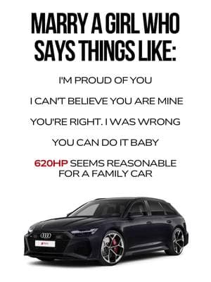 TRUE or FALSE? 620hp seems completely reasonable for a family car 💯 All new Audi RS6 Avant Performance 🚀 . #audirs6 #rs6performance #audi #familycar #carmemes #audi_obsession 