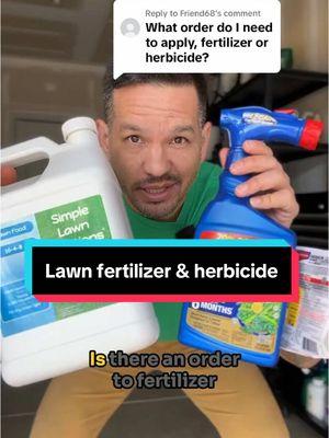 Replying to @Friend68 What order should you apply fertilizer and herbicide in your gardening and lawn care routine? My suggestions: 1. Generally speaking, you can often apply POST-emergent and fertilizers close together or at the same time. Read the instructions on both products to be sure, because some fertilizers may suggest otherwise and the LABEL IS LAW. For example, @SimpleLawnSolutions (pictured here) typically suggests waiting 14 days before applying herbicide or pesticides.  2. PRE emergent usually seems to need a buffer period before applying fertilizer. Read the labels for specifics. 3. In case you missed it, read the label to make sure you are not applying incompatible products with each other or on the wrong lawn, and if there needs to be a waiting period between them. #lawncare #lawnmaintenance #gardening #diylawncare #fertilizer #lawntiktok 