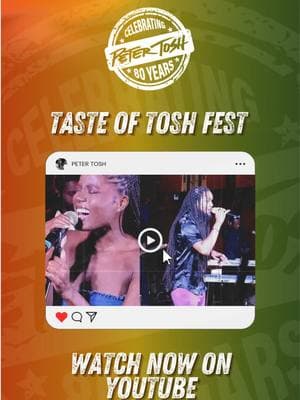 It’s #ReggaeMonth, Tosh family! Join us on our official YouTube channel all month long to honor the revolutionary legacy of Peter Tosh.  Be sure to catch the ‘Taste of Tosh Fest Sessions,’ featuring heartfelt tributes and fresh renditions of his timeless anthems.  Watch now and keep the rebel spirit alive!  #PeterTosh #TasteOfToshFest #ReggaeMonth