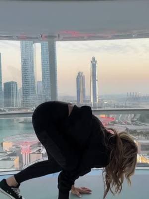 Yoga Flying pigeon at #aindubai 250 meters, 820 feet up in the air. #dubai #yoga #armbalance #yogagirl 