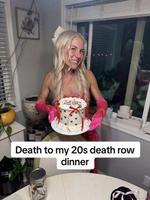 Death to my 20s death row dinner 🎀 Cooking for my people is my favorite and while I obviously didnt make ALL of the dishes I had a great time feeding my people 🥹 Despite the theme I am very anti capital punishment LOL hence the QR codes😂 #lastmeal #deathrow #deathrowmeals #deathtomy20s #deathtoyourtwenties #30thbirthday #30th #30thbirthdayideas #thirty #partyideas #partyplanning #foodieparty #Foodie 