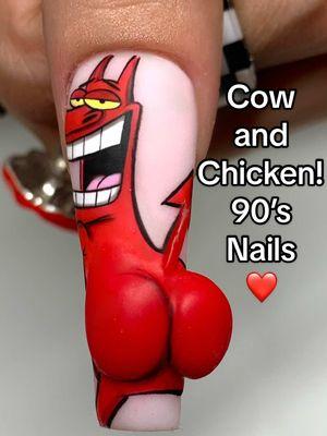 These nails are CRAZY🤣which 90’s show should I paint next?👀🔥❤️ #90snails #nailartist #nailzbydev #cowandchicken #nailart #naildesigns #3Dnails #gelnailart #acrylicnails #nailsart #nailtok 