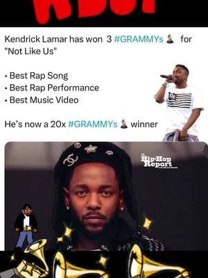 #KendrickLamar wins! Now a 20x Grammy winner! #NotLikeus #Gnx #TheGrammys2025 #Grammys #TDE #TheHipHopReport 