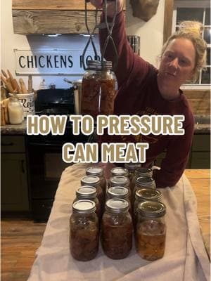 How to pressure can meat to make it shelf stable. I do this same process with beef, pork, venison, chicken, & fish! 🫶🏼 #canning #pressurecanning #howto #canningtiktok #shelfstablemeat #homestead 