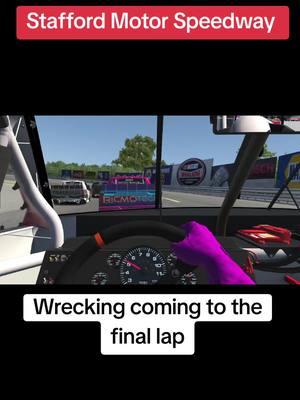 Leader took the white flag before they got completely sideways. #Iracing #nascar #staffordmotorspeedway #maconisetupshop #simracing #foryoupage #foryou #fyp 