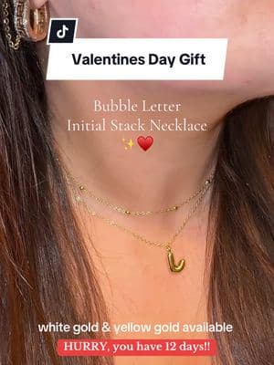 The perfect Valentines Day Gift for your lover or bestie ♥️🌹✨🫰🏼 This initial letter bubble stacked necklace! No it doesn’t turn green! 🥰 Hurry you only have 12 days!! #valentinesdaygiftideas #valentinesdaynecklace #womensjewelry #loveatfirstsight #bubbleletternecklace #initialnecklace #sentimentalgifts #loversandfriends 