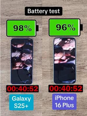 Samsung Galaxy S25+ vs iPhone 16 Plus battery test! In my battery test, Avengers is played back on a loop until the phone runs out of battery. The screen is set to full brightness, and phones are on airplane mode, with Wi-Fi and Bluetooth off. All tests are filmed with new phones that have full battery health. #Battery #BatteryTest #Tech #NewTech #CoolTech #TechBandicoot #TechTok #InstaTech #Samsung #GalaxyS25 #GalaxyS25Plus #Apple #iPhone #iPhone16Plus #iPhone16 