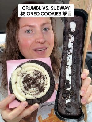 CRUMBL VS. SUBWAY: OREO COOKIE EDITION! 🖤🥛 which are you choosing? @Crumbl @Subway #crumbl #subway #cookies #oreo #newfood #dessert #fastfood #cookiesandcream #chocolate #footlongcookie #crumblcookies #crumblreview #snacks #oreocookies #brownies #frosting #cookiereview #tastetest #foodreview #morganchomps  