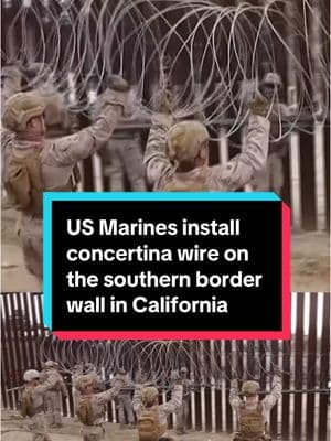 Dozens of Marines unfurled coils of concertina wire, making it more difficult to climb a border wall separating Tijuana, Mexico from San Diego, California. #trump #ice #immigrant #immigration #california 