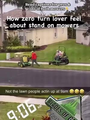 Stand-On Lawn Mower Pros: ✔️ More maneuverability—great for tight spaces and obstacles ✔️ Faster dismount for quick debris removal or gate access ✔️ Better visibility of surroundings ✔️ Takes up less trailer space ✔️ Reduced fatigue compared to walking Cons: ❌ Can be less comfortable for long mowing sessions ❌ Smaller fuel tanks (compared to some large zero-turns) ❌ Not ideal for rough terrain or steep slopes Sit-Down (Zero-Turn) Lawn Mower Pros: ✔️ More comfortable for long hours of mowing ✔️ Typically larger fuel tanks for extended run time ✔️ Can handle larger properties more efficiently ✔️ More power for tackling thick grass Cons: ❌ Requires more trailer space ❌ Slower to mount/dismount for quick tasks ❌ Less maneuverability in tight spaces ❌ Harder on uneven terrain (risk of getting stuck) Each has its place, depending on your lawn sizes and terrain. Which one do you prefer for your business? #lawncare #lawnmowing