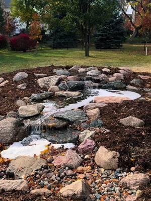 The perfect sound to listen to when you get home from a long Monday of work 😌 #iowawaterscapes #justaddwateria #iowa #desmoines #waterfall #pond #outdoorliving #landscaping #waterscape #aquascape #fountain #koipond #waterfeature 