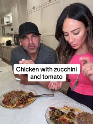 I'm back!! Chicken with zucchini & tomato! I made up this recipe myself! Enjoy! #ANDIAMO #Foodie #tomato #zucchini #couplescooking #italianfood #foryouu 