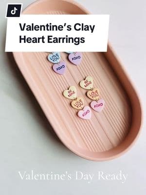 I am Loved.  • Valentine’s Day conversation hearts meet clay earrings. A fun earring to have for February to remind you that you are loved! • 💋 V beautiful  #valentinesdayearrings #valentinesoutfitideas #heartearrings #clayearrings 