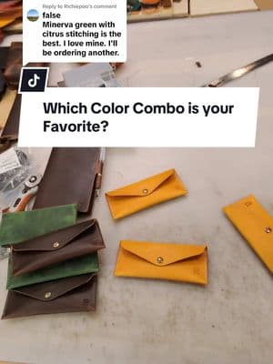 Replying to @Richiepoo Which leather and stitching color is your favorite? #leather #stitching #color #colors #money #envelope #cash #bills #wallet #handmade #artisan #pov #favorite #viral #TikTokShop #shop #product #SmallBusiness 