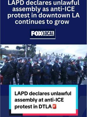 The LAPD issued a dispersal order Monday evening declaring an unlawful assembly in downtown LA near Aliso St. and Arcadia. The demonstrators were protesting against President Trump’s #immigration policies. #trump #trumpprotest #iceprotest #protest #la #dtla 