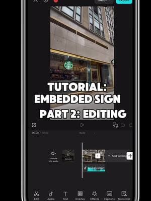 Embedded sign for @Starbucks g tutorial part 2👍 Check part 1 in my previous Reel for learning the first part! 🫶 Part 2: 1. Add the screenshot without the sign (from Part 1) to your editing app—I’m using CapCut  2. Tap Add Overlay and upload the “Starbucks” and “Coffee” photo without the background. 3.Align the overlay so that the word perfectly matches the original sign’s position. 4.Trim the layer so it ends exactly where the version without the sign finishes. 5.Repeat the same process for the word “Coffee.” 6.Now, let’s animate it: Tap the diamond icon to add a keyframe and place it slightly before the layer ends. 7.Do the same for the word “Starbucks,” but place its keyframe a little earlier than the one for “Coffee,” so the words attach to the wall one after another. 8.Move to the beginning of the layer, add a second keyframe, and use your fingers to drag the word outside the frame—this is where it will “fly in” from. Repeat the same steps for “Starbucks” to animate it. 9.Place the playhead between the two keyframes, tap Curves, and adjust the motion manually to get the smoothest effect. If you want Part 3 on sound design and visual effects for this video, let me know in the comments! #tutorial #videotutorial #mobileediting #videoediting #videoedit #mobilevideography