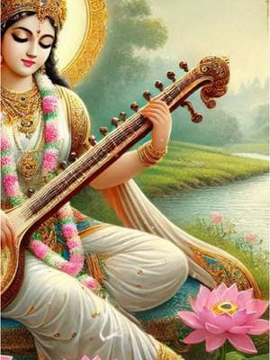 Saraswati, the revered Hindu goddess of wisdom, knowledge, music, art, and learning, is often depicted gracefully seated on a white lotus, symbolizing purity and transcendence. She is adorned in pristine white garments, representing the embodiment of enlightenment and spiritual awakening. Saraswati holds a veena (a musical instrument), signifying her mastery over the arts and music. With her other hands, she holds sacred scriptures and a mala (rosary), emphasizing the importance of education and meditation in achieving true wisdom. Saraswati is often accompanied by a swan or a peacock, her vahana (vehicle), symbolizing discernment and beauty. #Saraswati #HinduGoddess #Wisdom #Knowledge #Music #Art #Learning #Spirituality #Enlightenment #Purity #Veena #Lotus #Education #Mala #Swan #Peacock #Vahana #DivineFeminine #Hinduism #Culture #Mythology #GoddessSaraswati#CapCut 