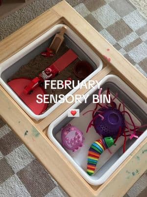 a new sensory bin for the month of February 💌 my strategy was to get any toy that was red or pink 😅  #sensorybinideas #sensorybin #toddleractivities #toddleractivitiesathome #toddlerplay 