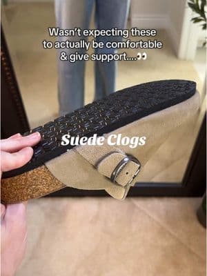 Seriously, my feet & lower back felt good after walking in them for a few hours 👀 #clogs #suedeshoes #suedeclogs #leatherclogs #sliponshoes #fallclogs #shoesforher #valentinesdaygiftideas #trendingshoes 