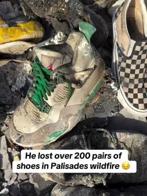 This sneaker collector unfortunately lost his whole sneaker collection in the Palisades wildfires but is keeping his spirits high despite the fact 🙏  The sneaker community is coming through for him and offering to donate pairs to him 🙌 (via mountsean/IG) #fyp #sneakers #sneakerheads #palisadesfire #sneakerheads #wildfire 