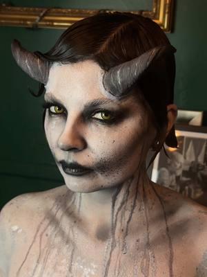 Monochromatic Demon with @Mike Moore Party ❤️‍🔥 Model @BeckyIrene  Hair @Kelsey Martin  Using @Mehron Makeup White & Black Liquid for base + Metallic Powder in Silver. Foam latex horns by DYAD.  @DanessaMyricksBeauty Groundwork Palette for Eyes + Mehron Lavendar Mettalic Powder  @Black Moon Cosmetics Sleepwalker on the Lips  #specialfxmakeup #spfxmakeup #spfx #mehronmakeup #prosthetics 