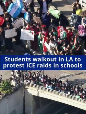 🚨 STUDENT WALKOUT 🚨 Several hundred students from high schools across the Los Angeles area staged a walkout Tuesday to protest federal immigration policies. They marched downtown, gathered outside City Hall, and took over the Main St. overpass of the 101 Freeway. LAPD calls the protest “peaceful” but warns of delays. This comes after days of anti-ICE protests across SoCal. With ICE ramping up enforcement, many fear family separations and arrests at schools & hospitals. What do you think? Drop your thoughts below ⬇️ #LAProtest #StudentWalkout #ImmigrationRights #ICE 