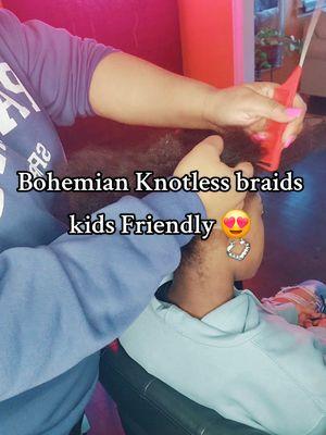 Bohemian Knotless braids kids friendly 😍 #kidsoftiktok #kidsstyle #kidsbraids #kidsbraider #fyp #braidstyles #braidstutorial #viralvideo #foryoupage 