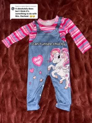 Replying to @Jamie Allen  I can see where you get the resemblance from but I can’t unsee chucky. #chucky #chuckytvseries #notsorry #badoutfit #pleaseno #foryoupage #notgood #gross #baby #trash #walmart #target #fyp #babygirl #ftm #firsttimemom #momtok #michiganmomtok #MomsofTikTok 