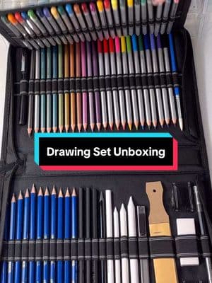 Unboxing Grabie’s new colored pencil and drawing pencil set ✏️  I’m so excited to use this @grabieofficial set I got as a TikTok shop sample to try. It is loaded with products in a super nice art storage case and includes: •48 oil based colored pencils •12 metallic colored pencils •12 watercolor pencils •black pen •paintbrush •sketchbook •Kraft paper sketch pad •coloring book •watercolor paper pad •11 different sizes of graphite pencils •3 charcoal pencils •woodless pencil •white highlight pencil •3 sizes of blending stumps •craft knife •sandpaper block •pencil sharpener •vinyl eraser •kneaded eraser •dual ended pencil extender I have only barely used this and so don’t have a full review yet. The colored pencils I’ve tried so far have been quite nice but again I’ve barely scratched the surface on this kit! I will swatch the colored pencils soon. #satisfyingart #coloredpencil #artset