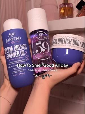 I smell so  good💜😮‍💨 The KEY to smelling good all day is layering✨ My fav in this collection is the NEW delícia drench shower oil from @Sol de Janeiro #soldejaneiropartner #soldejaniero #bodycare #showerroutine #everythingshower 